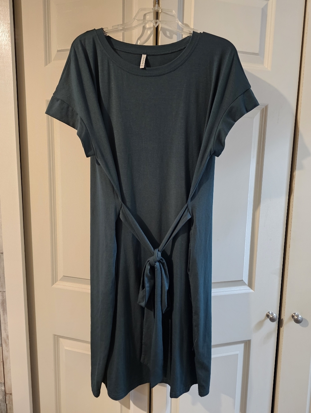 POPYOUNG Hunter Green Tee Dress with Tie At Waist - 3XL